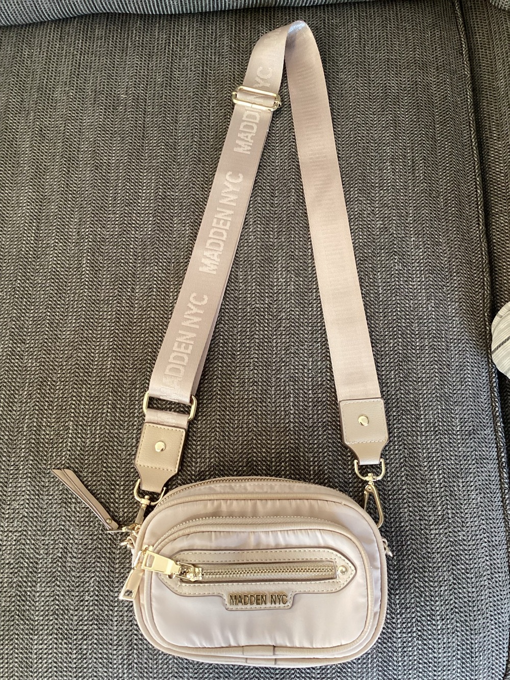 Madden NYC Women's Mini Convertible Crossbody Bag Fanny Pack khaki beige nylon